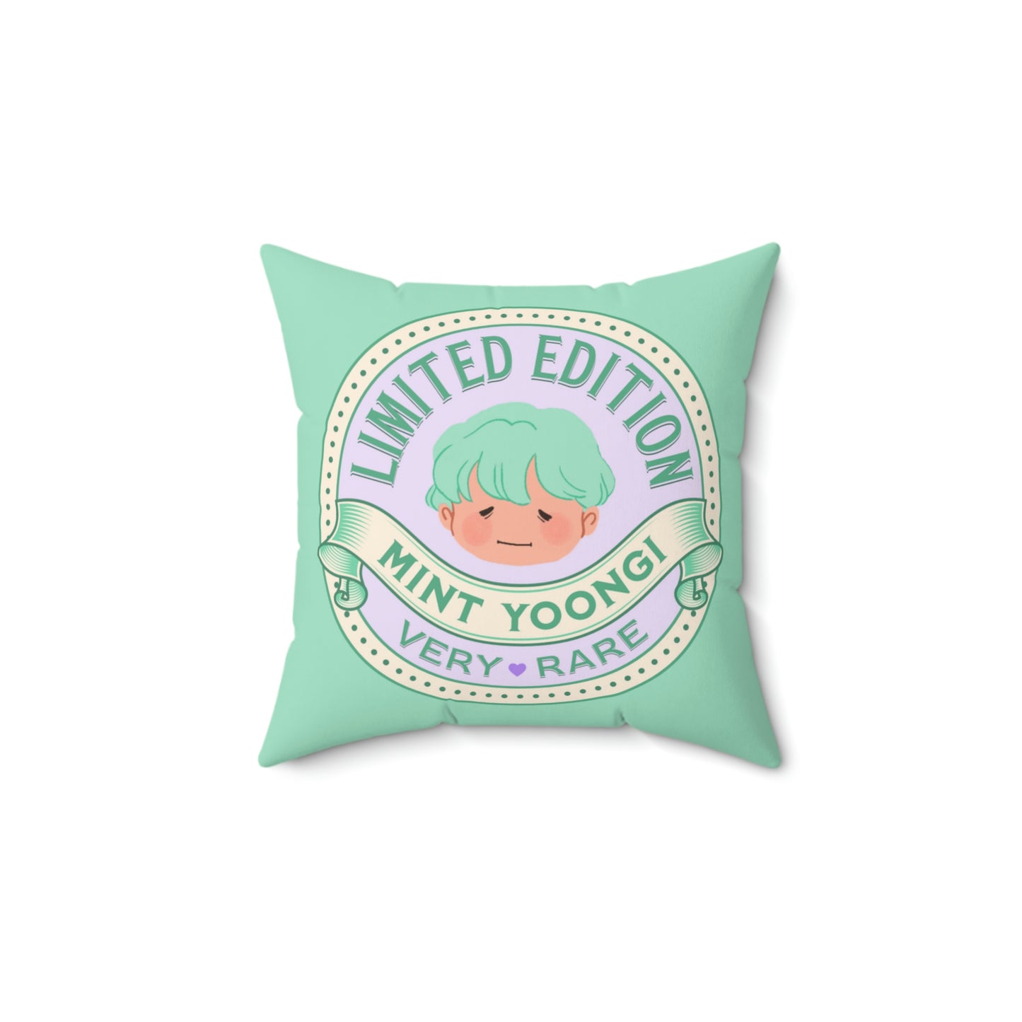 BTS Faux Suede Square Pillow | Mint Yoongi Suga Pillow | bts aesthetic pillow | bts inspired